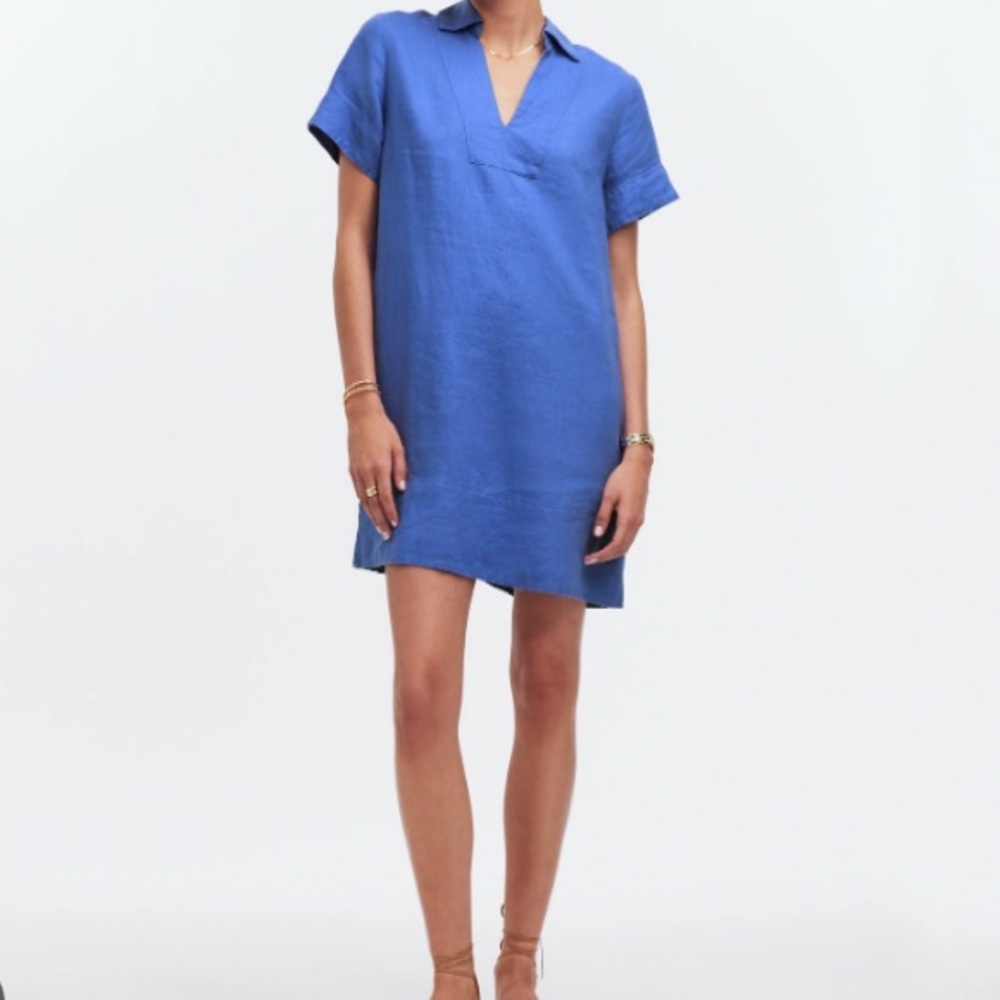 Madewell V-Neck Blue Linen Tunic Dress